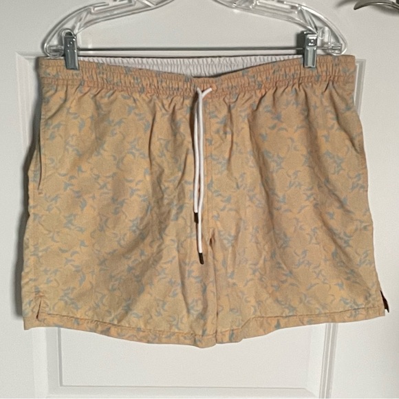 Billy Reid Men's Orange/ Blue Print Swim Trunks Shorts - 35602 - Picture 2 of 11